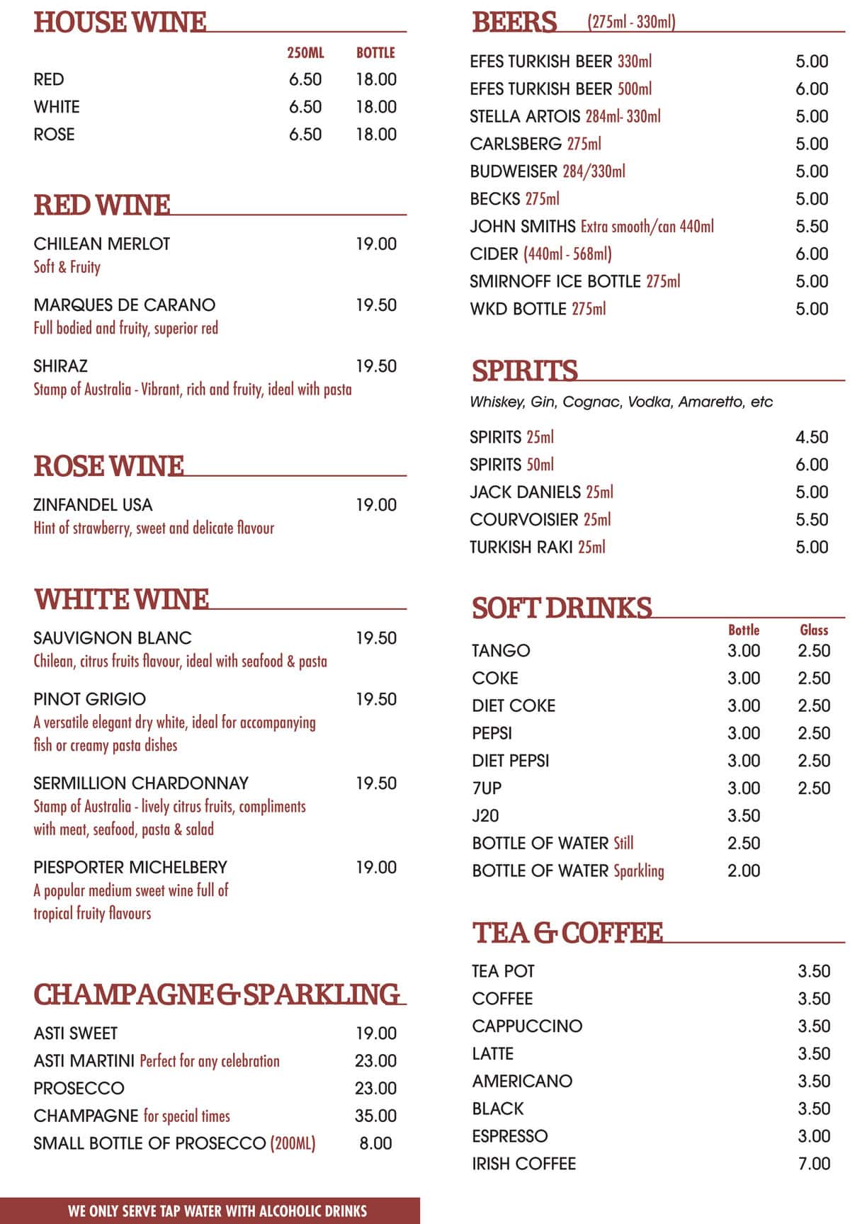 Drinks Menu Page 2
