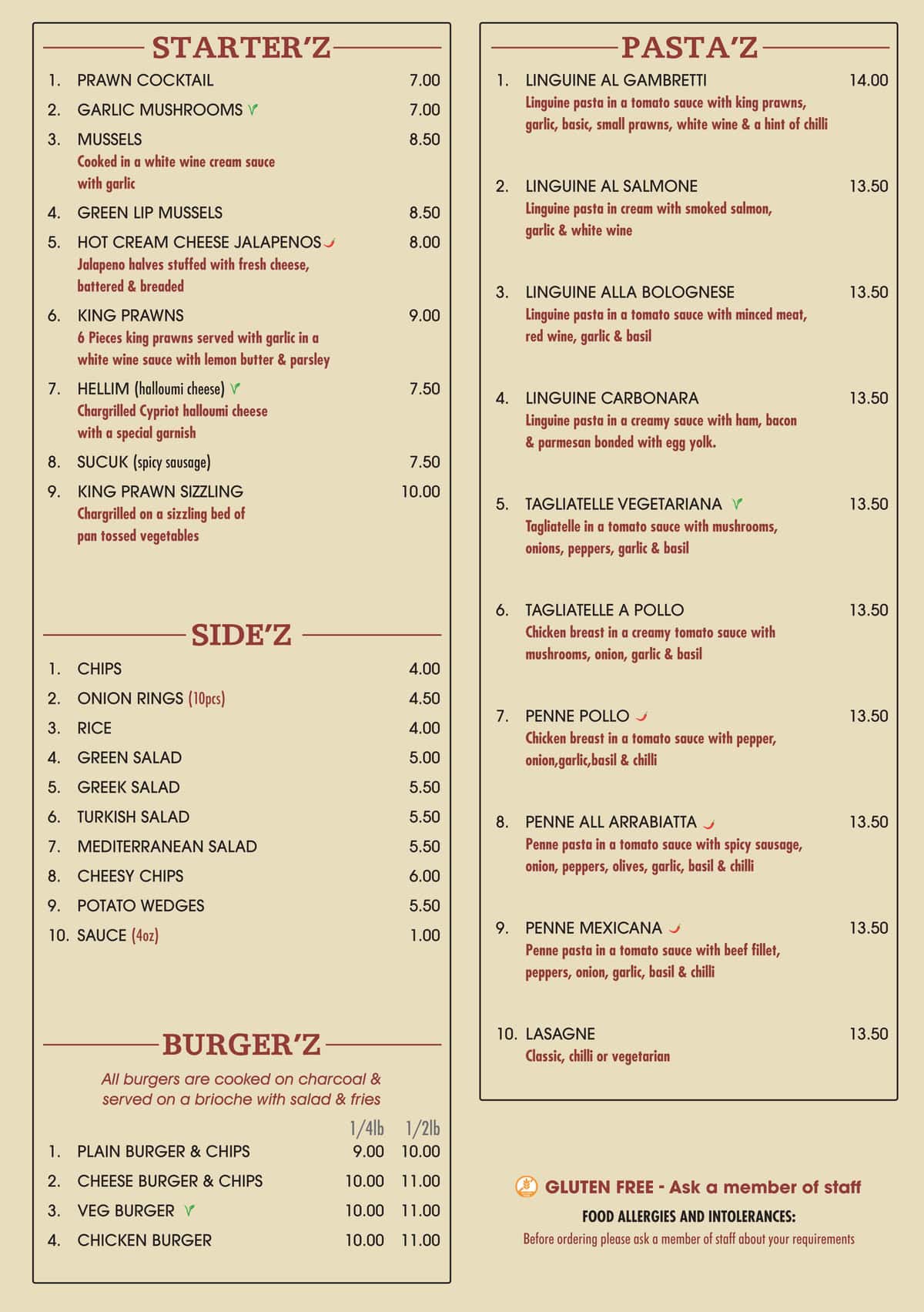 Table Menu Page 1